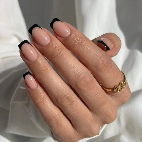 Classic Black French Square Nails - Press On Nails