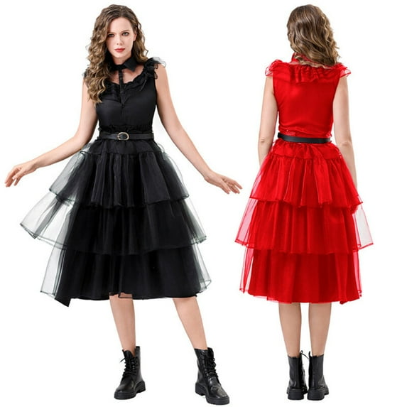 Classic Black Gothic Tunic Adams Black Dress – Elegant Victorian-Style Costume Family Prom Dress