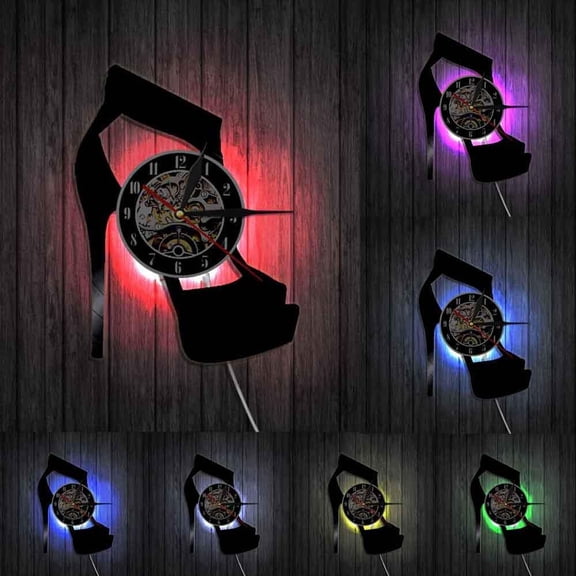 Classic Black High Heel Design Wall Clock Fashion Wall Art Shoes Store Business Sign Wall Art Vinyl Record Wall Clock Lady Gifts