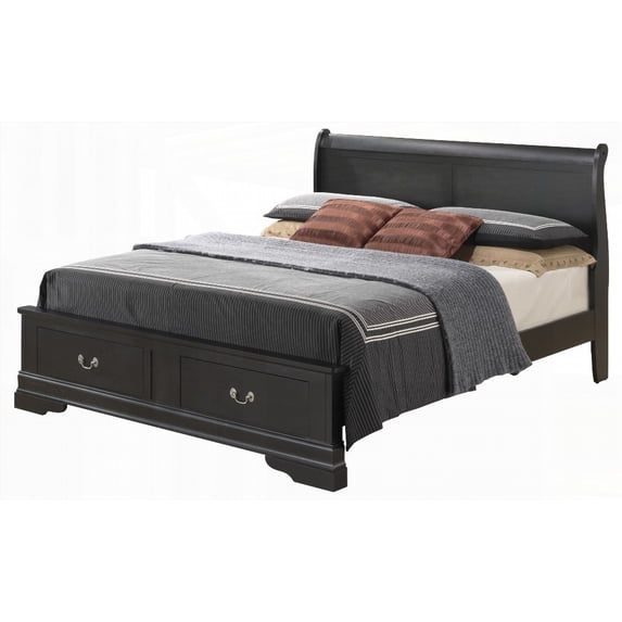 King Size Solid Wood Storage Bed Frame with Durable Construction and Black Finish for Bedroom