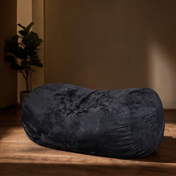 Classic Black Large Cylindrical Bean Bag Chair, 2-Person Luxury Microfiber Suede Seating for Indoor Use