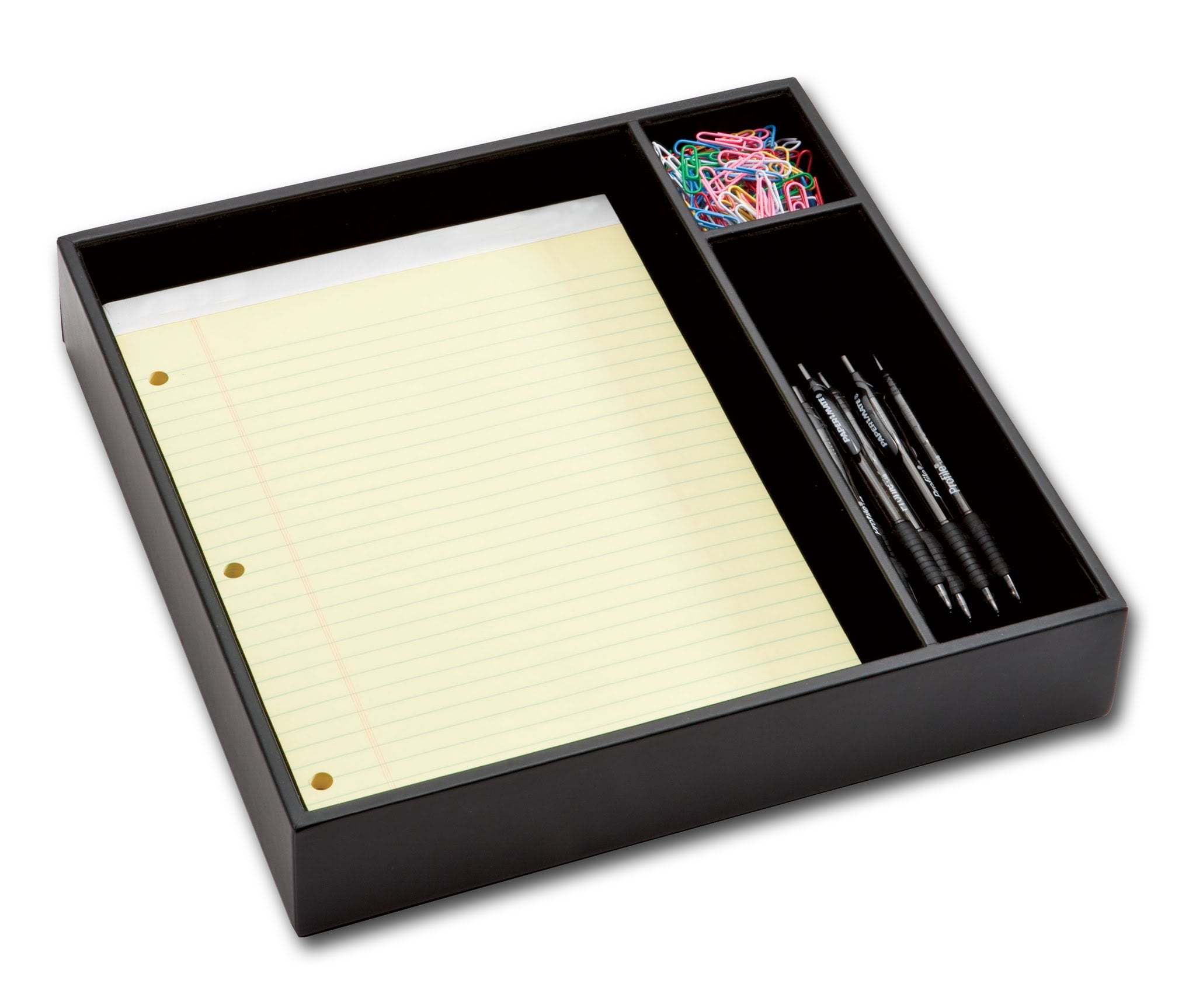 Classic Black Leather Conference Room Organizer Tray