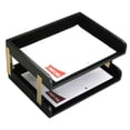 thumbnail image 1 of Classic Black Leather Double Side-Load Letter Trays with Gold Posts, 1 of 2