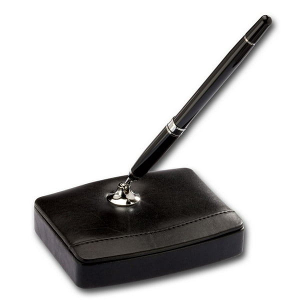 Classic Black Leather SIndia - INgle Pen Stand with Silver Accents ...