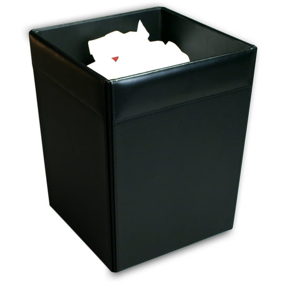 Classic Black Leather Square Waste Basket