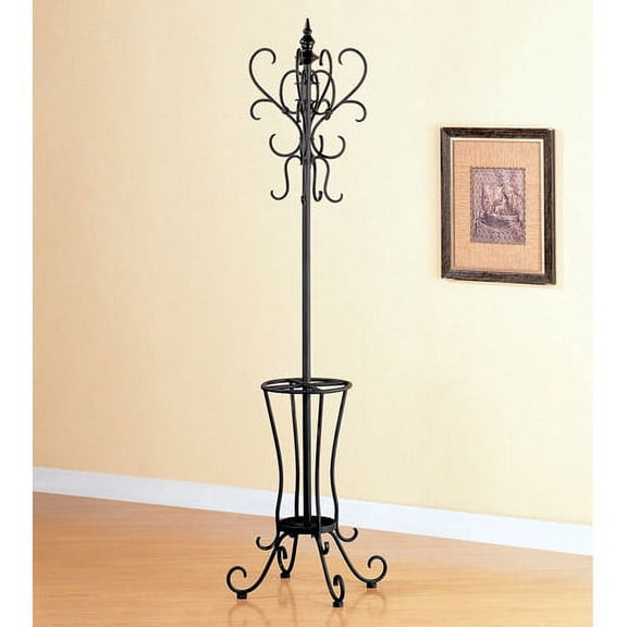 Classic Black Metal Coat Rack Hat Stand with Umbrella Holder