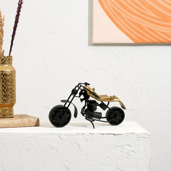 Classic Black Motorcycle Model Sculpture 10.25x5.5x4.75" Decorative Table Accent