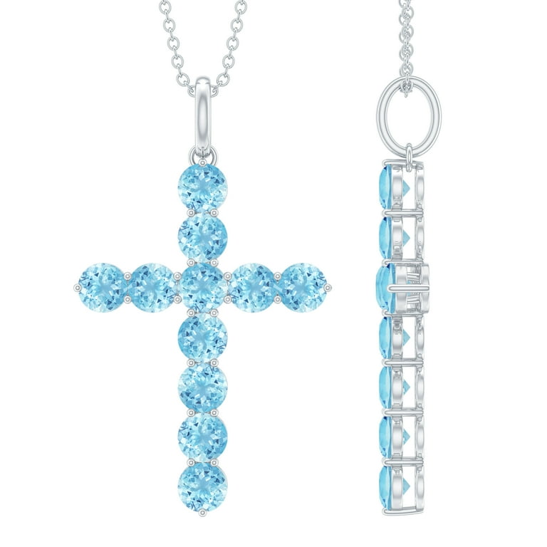 14k White or Yellow Gold Aquamarine and Diamond Cross Pendant 14k White or Yellow Gold Aquamarine and Diamond Cross Pendant