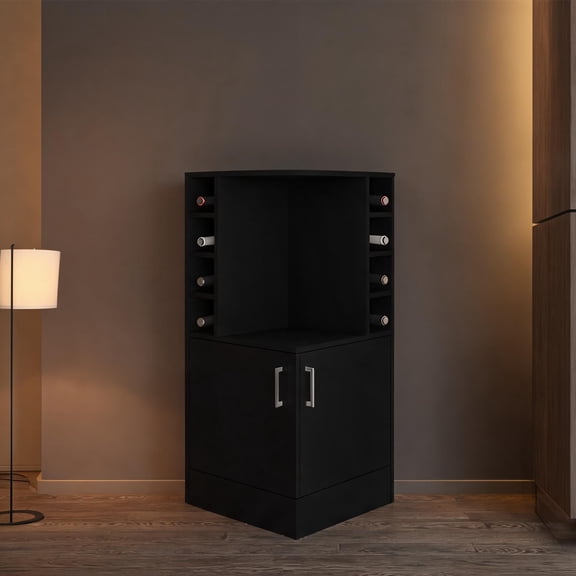 Classic Black Particle Board Corner Bar Cabinet, 42-Inch Tall  Liquor Storage for Living Room, Modern Style