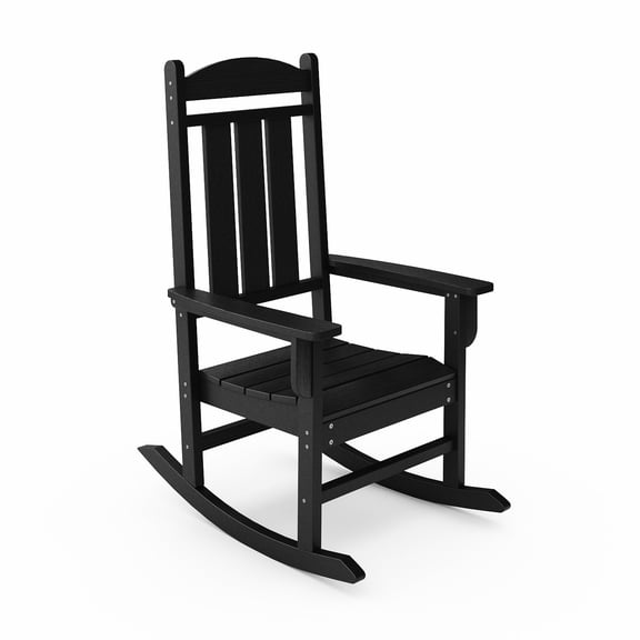 Classic Black Porch Rocker - Weather Lumber For Outdoor Use In Enhancing Patio And Garden Comfort