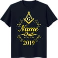 thumbnail image 1 of Classic Black T-Shirt with Bold Gold Masonic Symbol & Stylish 'Name 19ath 2019' Text, 1 of 5