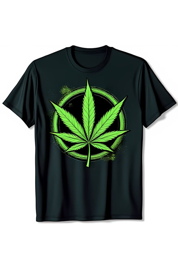 Classic Black T-Shirt with Bold Green Leaf Graphic