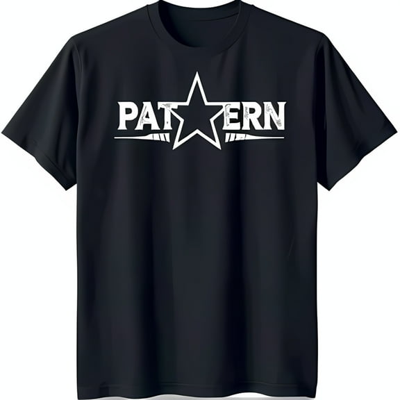 Classic Black T-Shirt with Centered White Star and 'PATTERN' Text Design