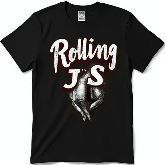 Classic Black T-Shirt with Handwritten Rolling J s Graphic & Heart Design