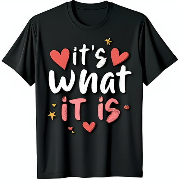 Classic Black T-Shirt with Heart & Star Graphic It's What It Is Design