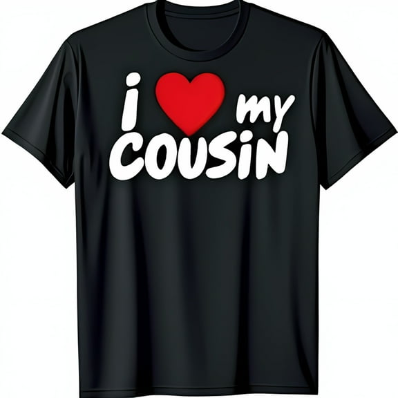 Classic Black T-Shirt with I Love My COUSIN Graphic & Red Heart Design