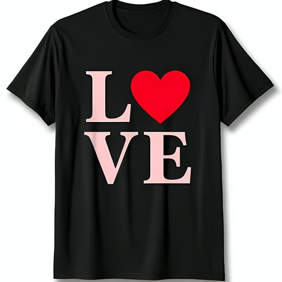 Classic Black T-Shirt with Pink 'LOVE' Graphic and Heart Design Timeless Style