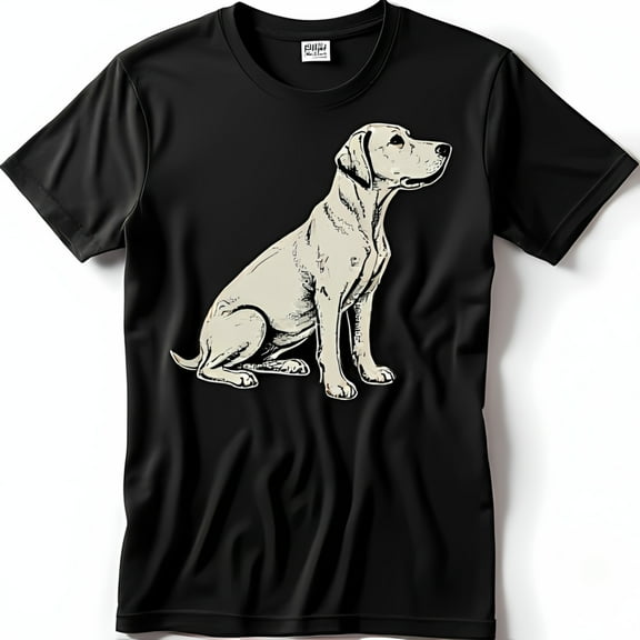 Classic Black T-Shirt with Simple White Dog Outline Design Stylish Pet Lover Tee