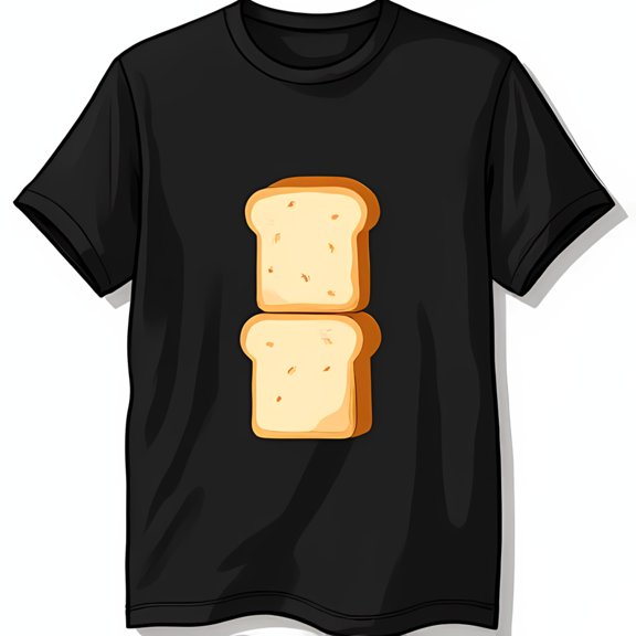 Classic Black T-Shirt with Toasted Bread Design Fabric