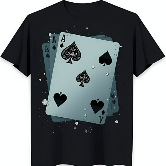 Classic Black T-Shirt with Vintage Playing Cards Graphic for Card Lovers