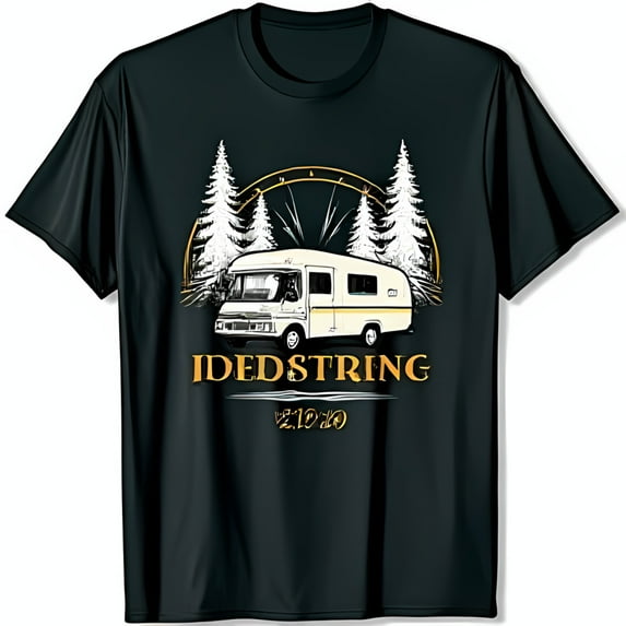 Classic Black T-Shirt with White and Minimal Forest Scene Gold Lettering