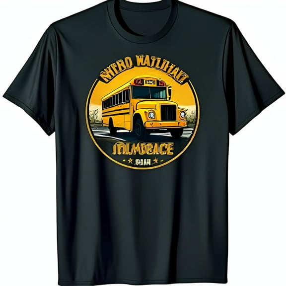 Classic Black T-Shirt with Yellow School Bus Design Nation Gear