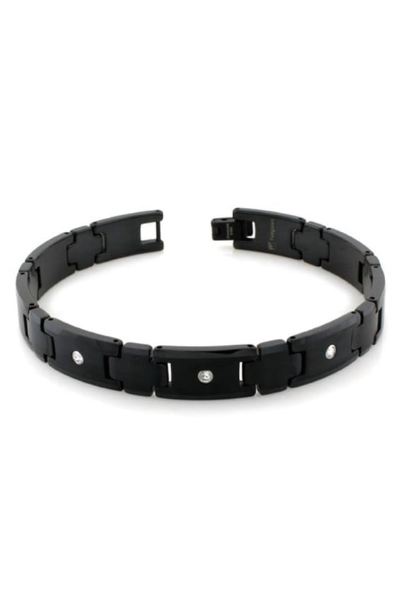 Classic Black Tungsten Carbide Link Bracelet with CZ