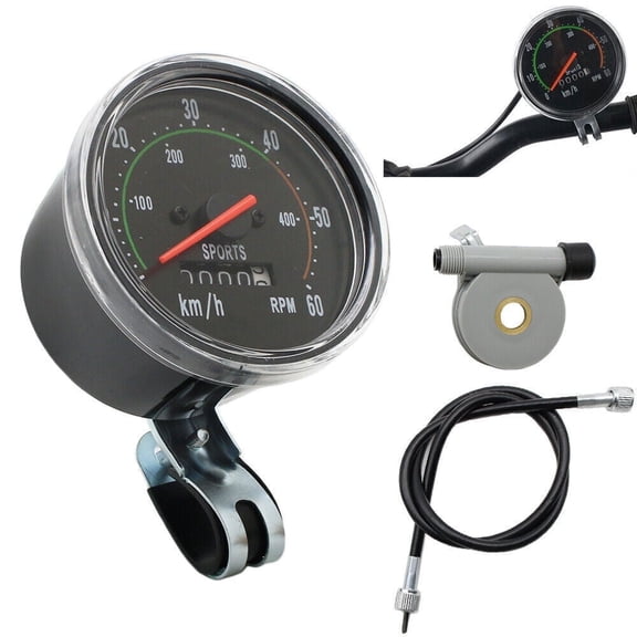JahyElec Bike SpeedometerClassic Black Waterproof Bicycle Speedometer Kit Chrome Bezel Fits 26-29 Inch Bikes Accurate Analog Odometer