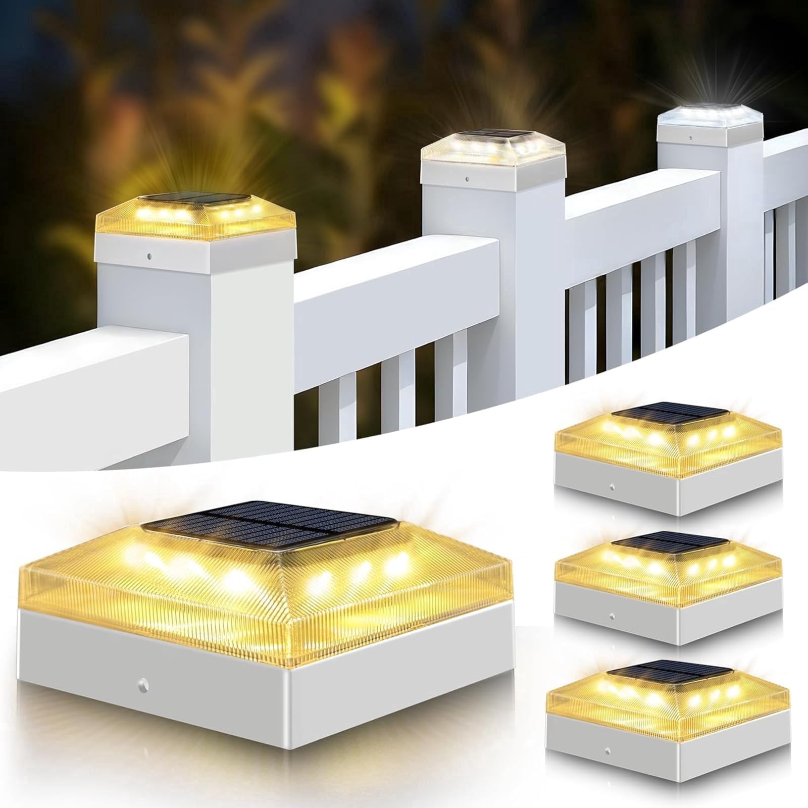 4 Pack 4x4 Solar Post Cap Lights Outdoor, Waterproof Dusk to Dawn 3 ...