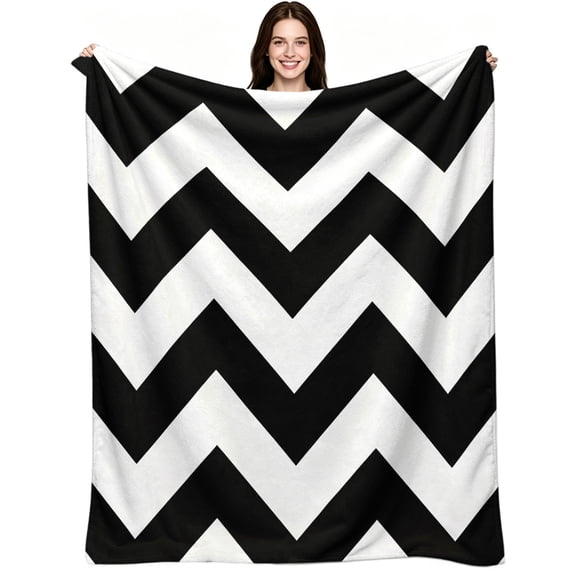 Classic Black White Chevron Zigzag Pattern, Soft Warm Flannel Fleece, Minimalist Modern Geometric, Throw Blanket, Cozy Warm, Home Decor, Couch Sofa Bed