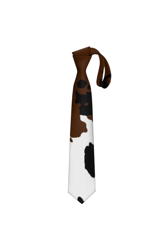 Classic Black and White Cow Print Satin Neck Tie for Men - Farmhouse Rustic Country Style Wedding Tie, Wrinkle-Resistant Formal Business Tie with Vintage Animal Design (58.3")
