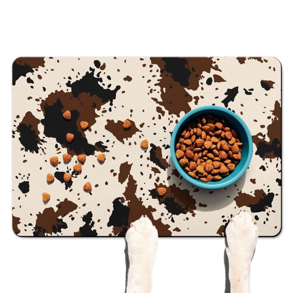 Classic Black and White Farm Animal Pattern Dog Food Mat – Vintage Country Style Pet Feeding Mat, Quick Dry, Waterproof, Anti-Slip, Perfect for Pet Feeding Area