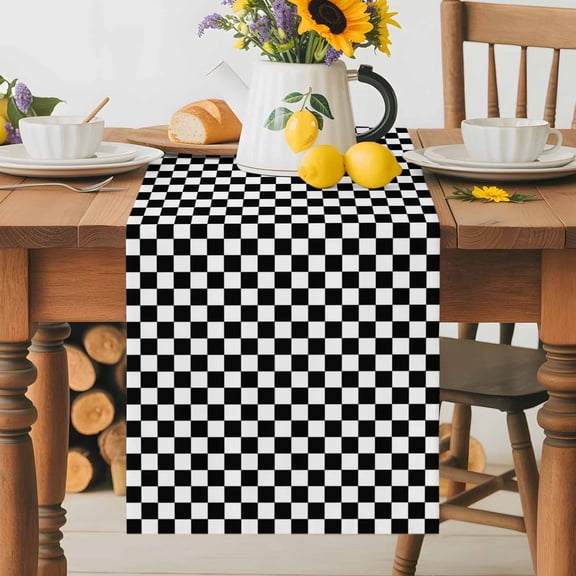 Classic Black White Plaid Table Runner 36 Inches Long, Chess Board Theme Background Table Runners Tabletop Scarf Kitchen Dining Tables Decoration for Home Party Indoor Outdoor
