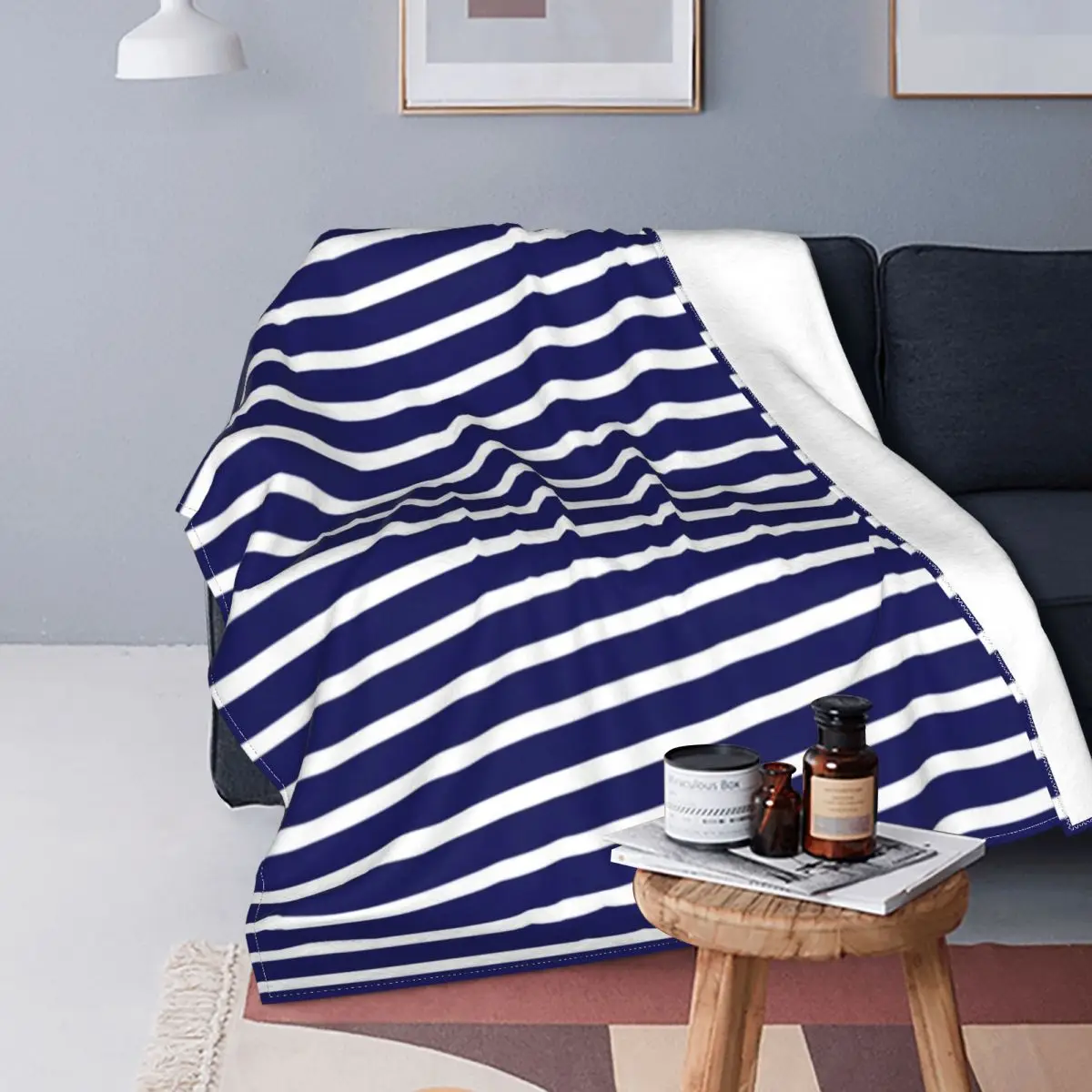 Classic Black White Striped Pattern Flannel Throw Blanket Soft Warm