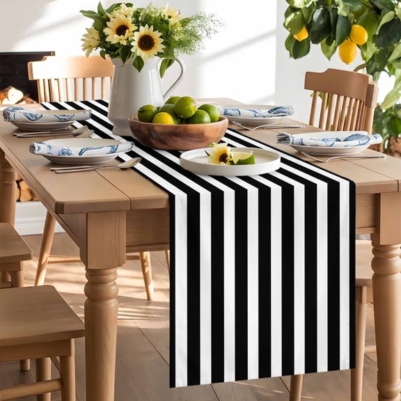 Classic Black and White Stripes Table Runner, Washable Kitchen Table Runners Dress Scarves for Dining Table Decorations Party/Restaurant/Indoor Outdoor Use, 13x72in