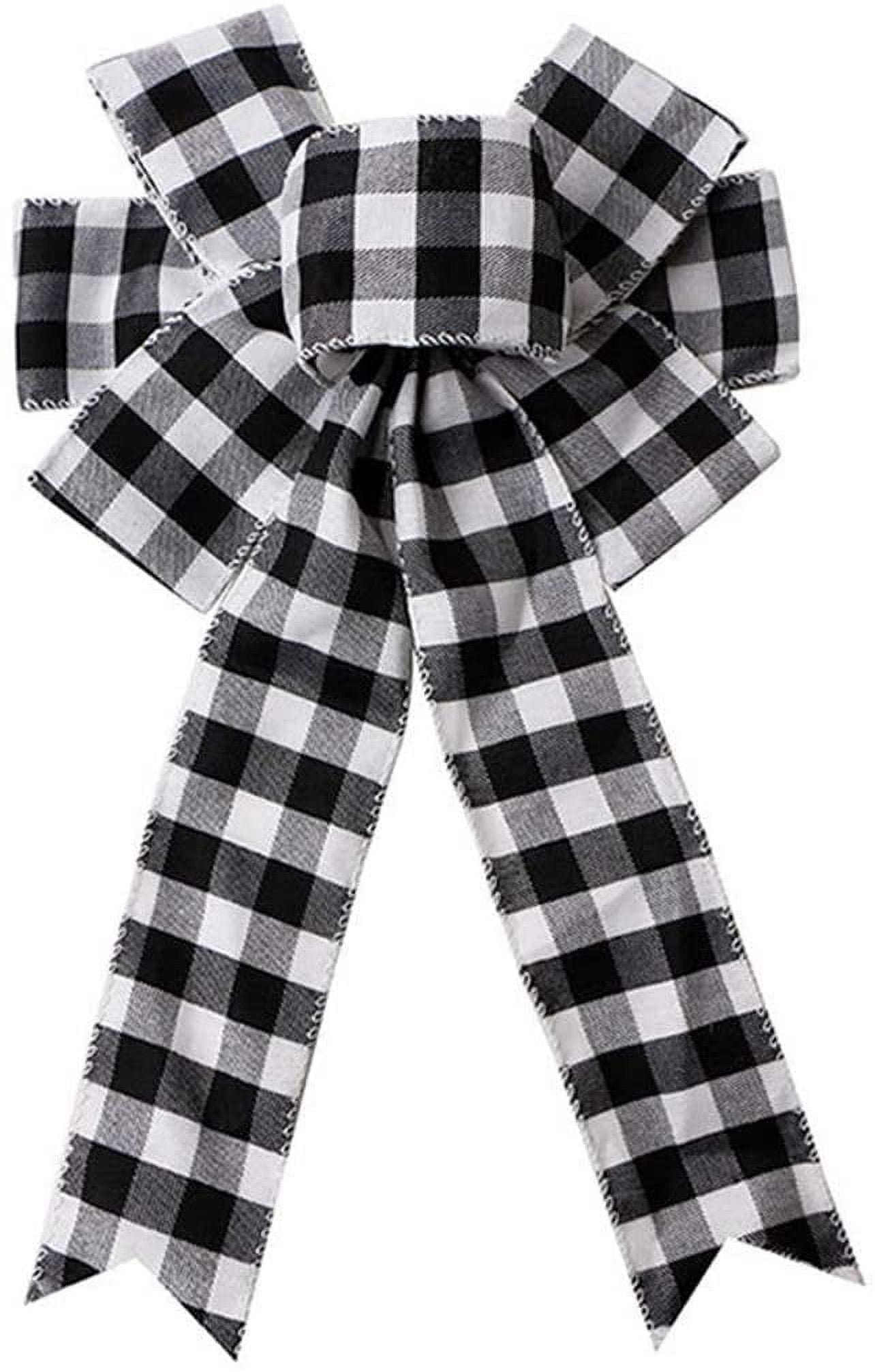 Black and White Buffalo Plaid Bow Tree Topper