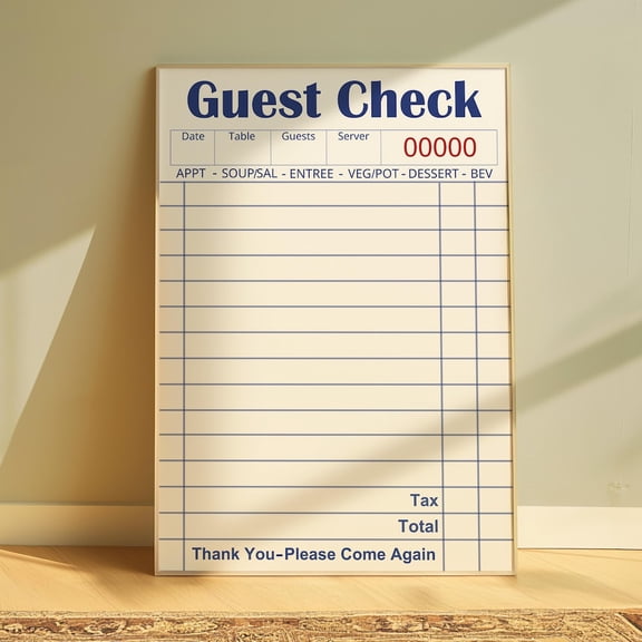Classic Blank Guest Check Poster, Trendy Wall Art, Apartment Wall Decor, Guest Check Wall Art, Blank Gift Wall Art UNFRAMED PAPER POSTER, Home Decor, Vintage Gift, Living Room Dercor
