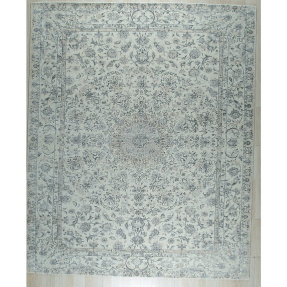 EORC QT2418BG8X10 Hand-Knotted Wool Wool and Viscose Kerman-Kashan-Isfahan Rug, 8' x 10', Beige Area Rug