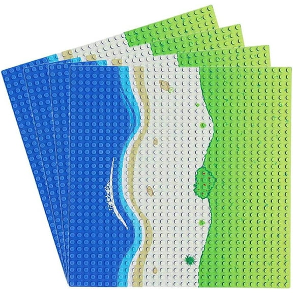Classic Blue Baseplate for City Beach Road, Ocean Island Street Water Base Plate 10 x 10 Inches, Pirates Sea Toy Kit for Building Bricks Compatible with All Major Brands (Straight 4PCS)