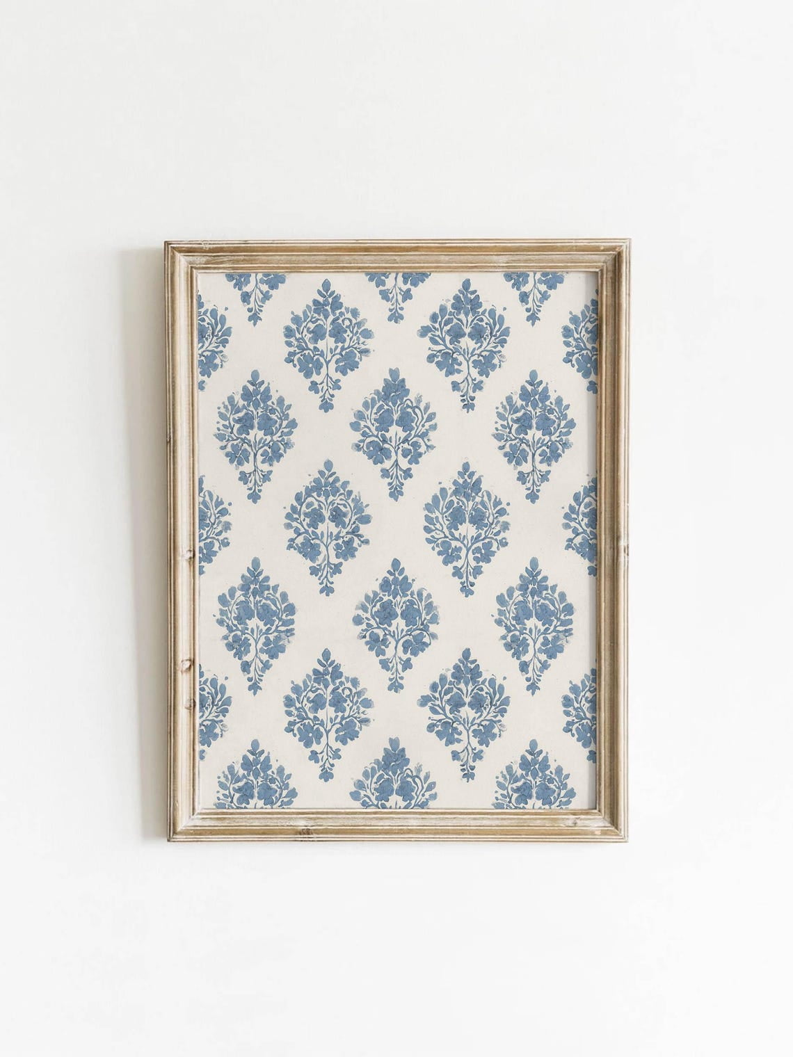 Classic Blue Damask Floral Wall Art Print, Vintage Cottagecore ...