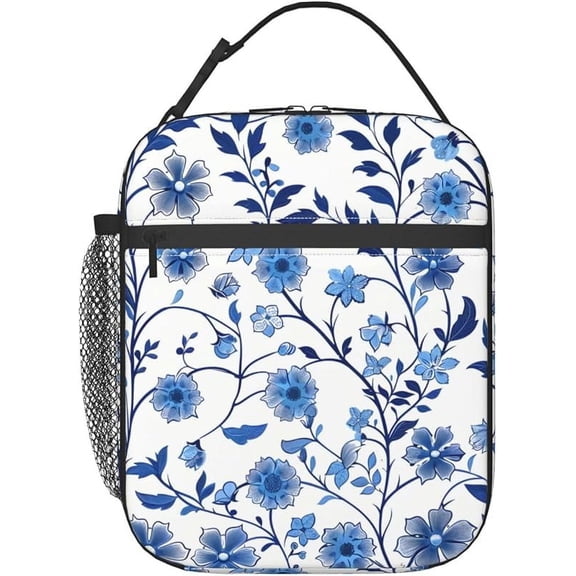 Classic Blue Floral Blossom Lunch Box for Women Men, Insulated Lunch Box, Reusable Lunch Bag for Office, Work, Picnic, Travel