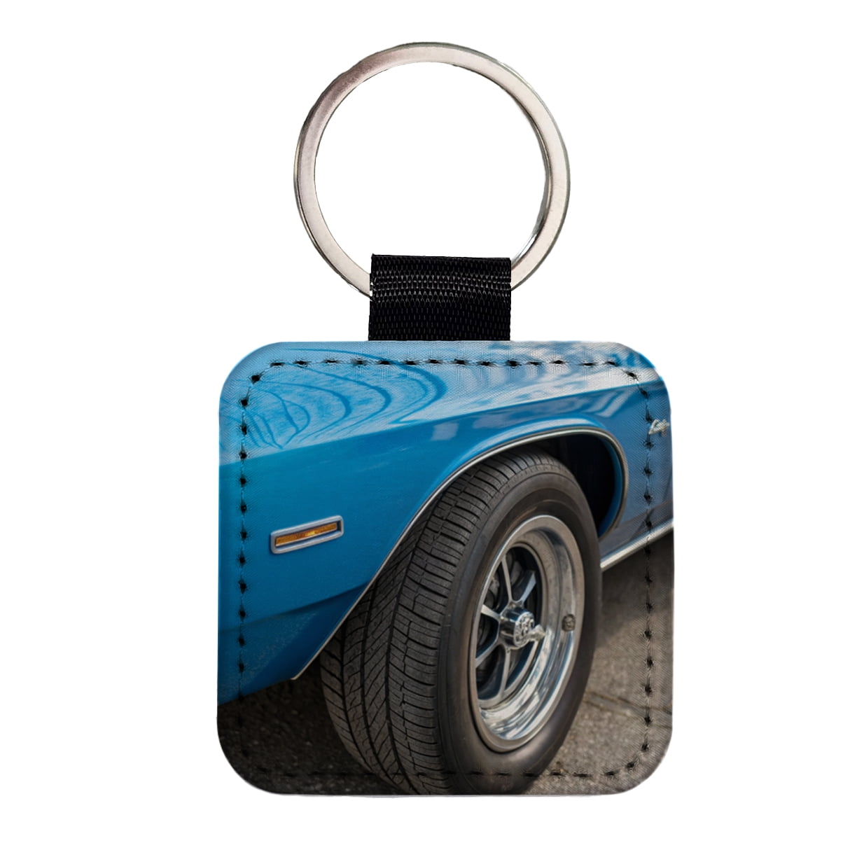 Classic Blue Muscle Car Faux Leather Square Keychain - Walmart.com