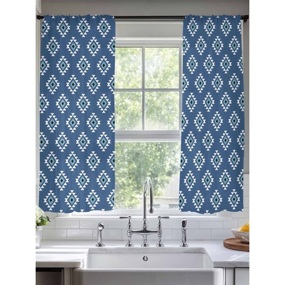 Classic Blue Pattern Sheer Curtains 63 Inches Long 2 Panels Abstract Tribal Aztec Western Light Filtering Semi Sheer Window Curtains Drapes for Bedroom Living Room 52"x63"