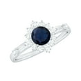 thumbnail image 1 of Classic Blue Sapphire Ring with Diamond Halo for Women (0.9 Carat, AAA Quality) - Ready to Gift, 18K White Gold, US 4.00, 1 of 8