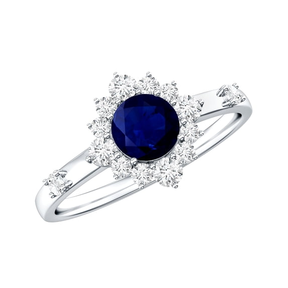 Rosec Jewels Classic Blue Sapphire Engagement Ring with Diamond Halo for Women (0.9 Carat, AAA Quality) - with Jewelry Box, 925 Sterling Silver, US 4.00
