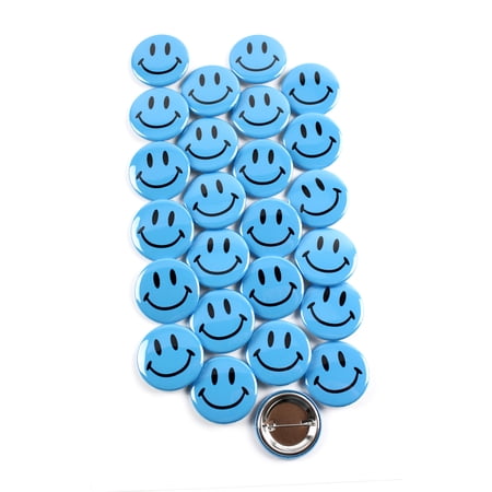 Classic Blue Smiley Face Pinback Button Badges - 1.5 Inch Round - 25 Pack