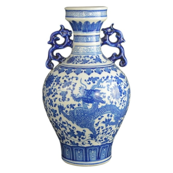 Classic Blue and White Dragon Porcelain Vase, Jingdezhen, China
