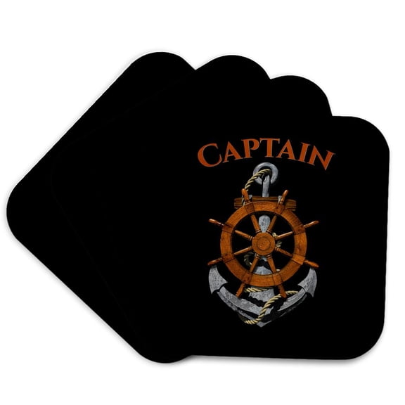 3drose, Classic Boat Anchor and Ship Wheel for Your Favorite Captain., Set of 4 Coasters - Soft