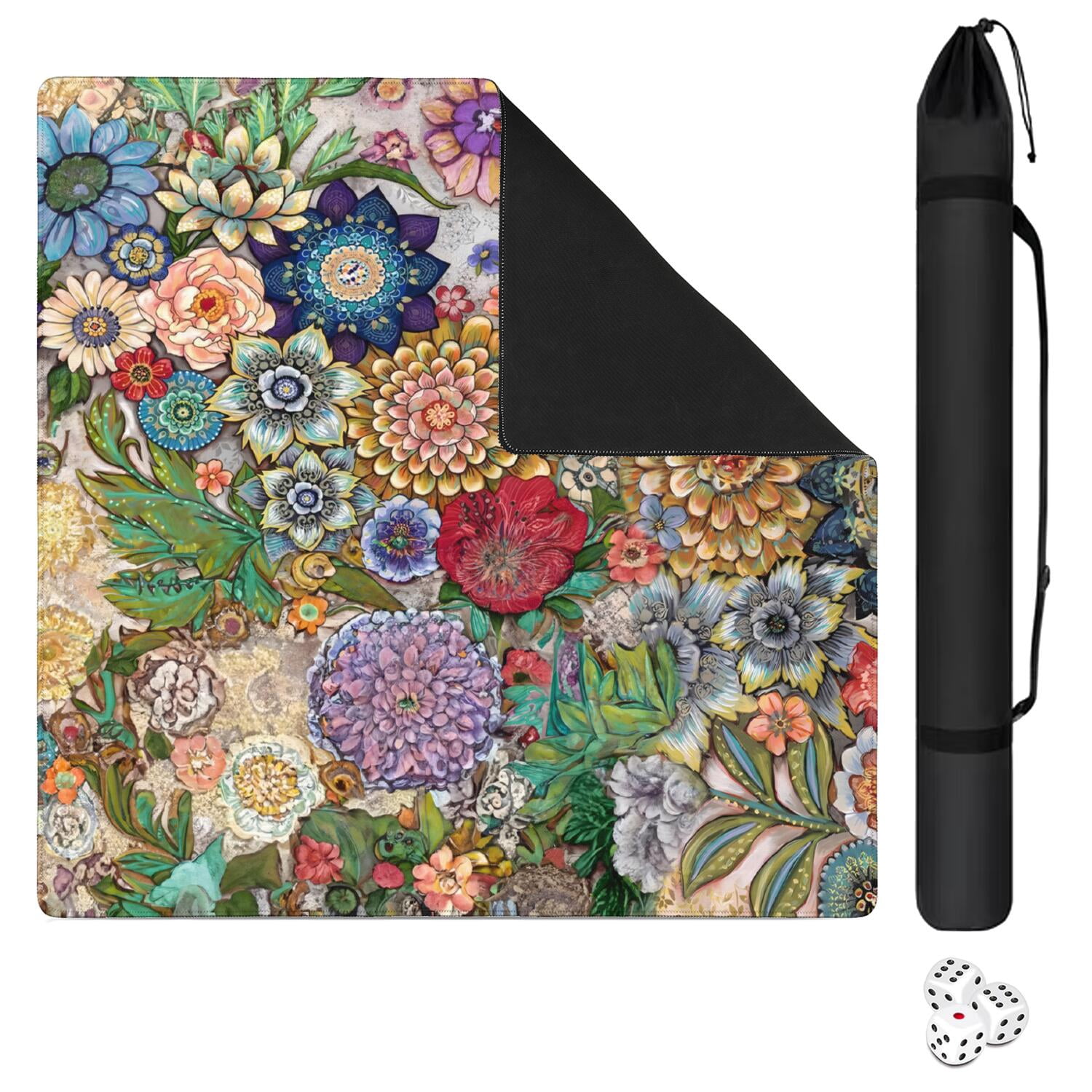 Classic Boho Pattern Extra Large Non-Slip Mahjong Mat 31.5 Inch Square Rubber Playing Pad with Quiet Design for Tiles Card Games and Board Game Nights