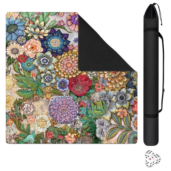 Classic Boho Pattern Extra Large Non-Slip Mahjong Mat 31.5 Inch Square Rubber Playing Pad with Quiet Design for Tiles Card Games and Board Game Nights